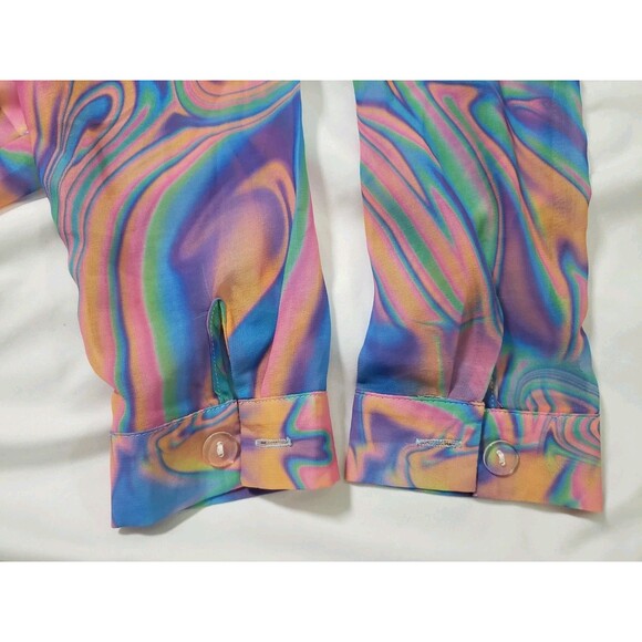 Unif Melt Button Up Long Sleeve Colorful Psychedelic Womans XS Shirt - Picture 8 of 13